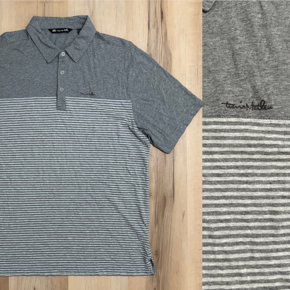 Travis Matthew Golf Polo Gray Stripes Large Short sleeve Golf Shirt